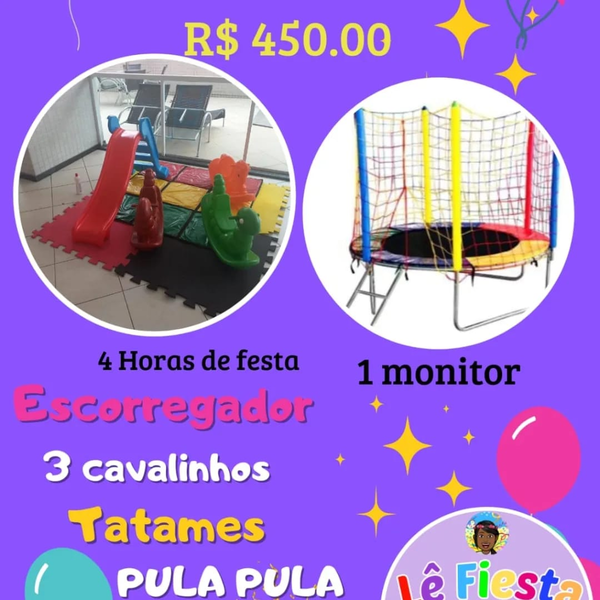 Aluguel de Escorregador, 3 Cavalinhos, Tatames e Pula Pula
