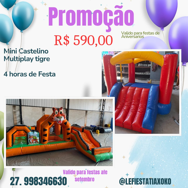 Aluguel de Mini Castelinho e Multiplay Tigre