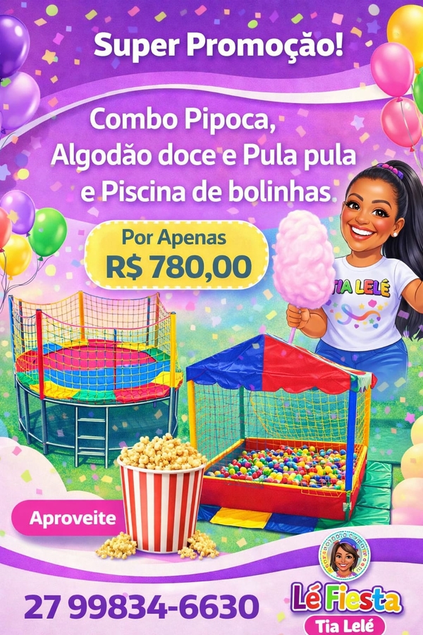 Combo Aluguel de Algodão Doce, Pula Pula e Piscina de Bolinhas