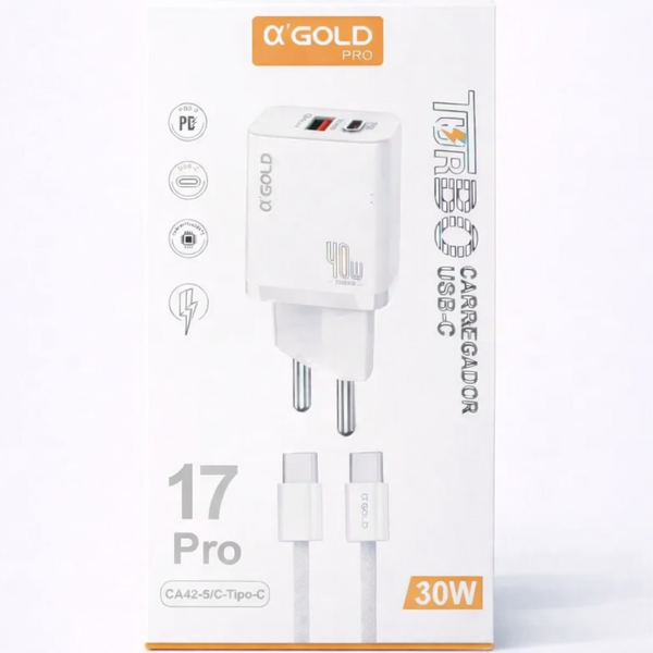 KIT Carregador Para Iphone 17 Pro e 17 Pro Max - Turbo