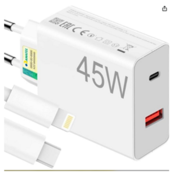 KIT Carregador Para Iphone Turbo Lightning - 45 W