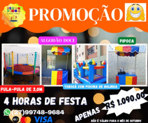 Aluguel de Pula Pula, Algodão Doce, Tobogã Com Piscina de Bolinha e Pipoca Kit Completo