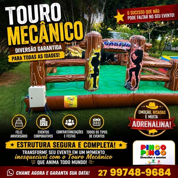 Touro Mecânico, Tobogã Grande, Guerra de Cotonetes Ringue, Pipoca