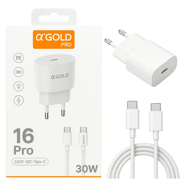 Kit Carregador Turbo 30W Tipo-C Compatível IPhone 15 - 16 Pro